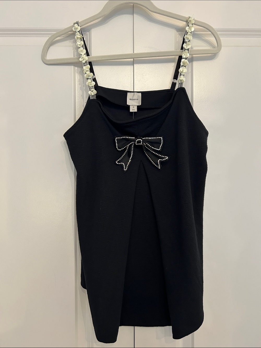 Maeve Black Top with Embellished Straps